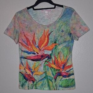 Leoma Lovegrove Colorful Artsy Floral Tropical Multicolor Beachy Top Petite S